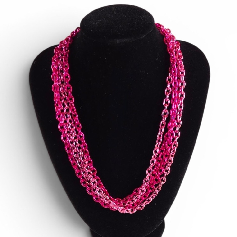 Hot Pink & Light Pink Layered Multi-Strand Cable Chain Necklace, Adjustable